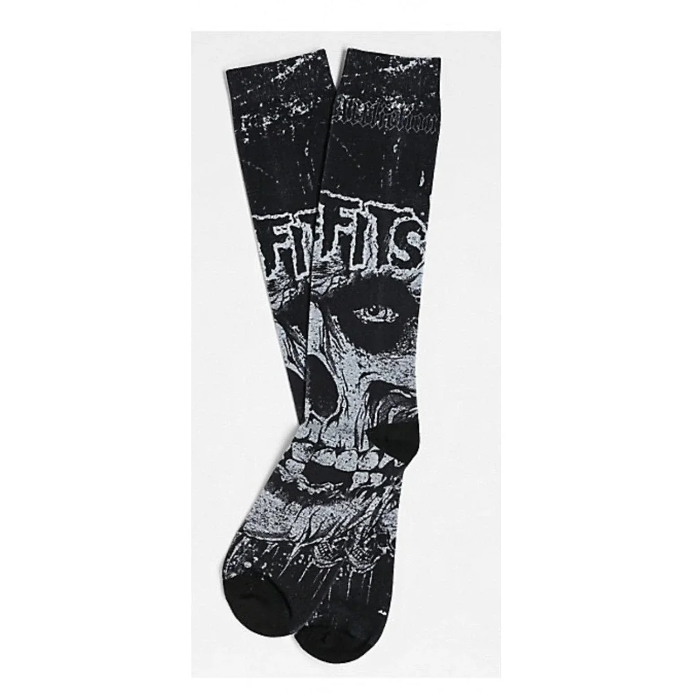 Affliction Misfits Skully Crew Socks Mens Black Punk Rock Skater Goth Grunge NWT